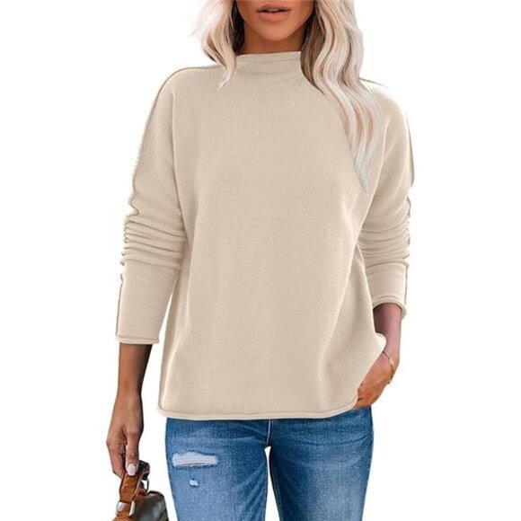 Women Long Sleeve Mock Funnel Neck Knit Pullover Sweater Top Fall Fashion - Picture 7 of 7